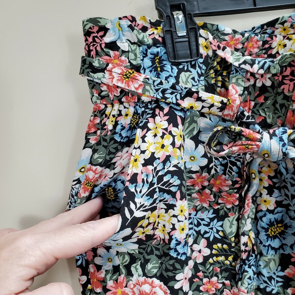 LOFT Floral Paperbag Waist Tie Front Tapered Pants Multi Color Womens Large - Picture 5 of 12